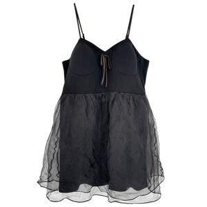 Black Sheer Tulle Babydoll Mini Dress XXL Smocked Back Whimsigoth Dark Coquette